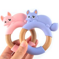 Silicone Wooden Teething Ring in Fox Shape